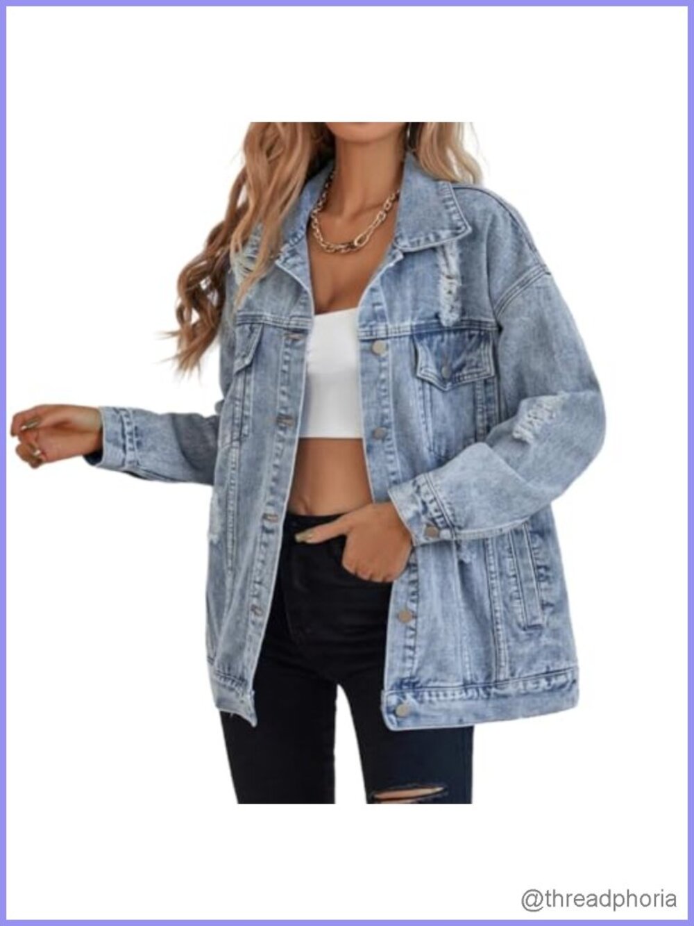 Oversize Denim Jacket Distressed Ripped Boyfriend Trucker Coat
